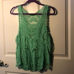 Ooh La La Mint Colored Sheer Embroidered Floral Tank Overlay